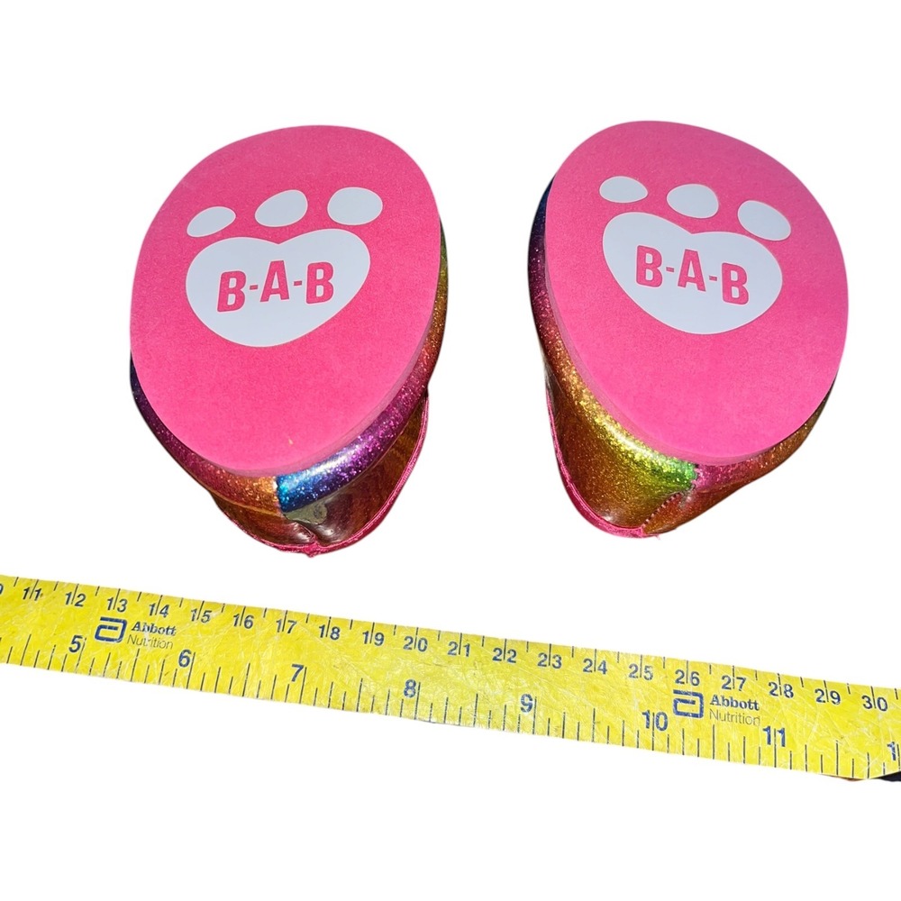 Build-A-Bear Rainbow Glitter Flats Shoes Pink Elastic Strap Plush Accessory - Picture 6 of 6